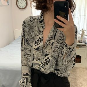 100% Silk Art Deco Button-Up
